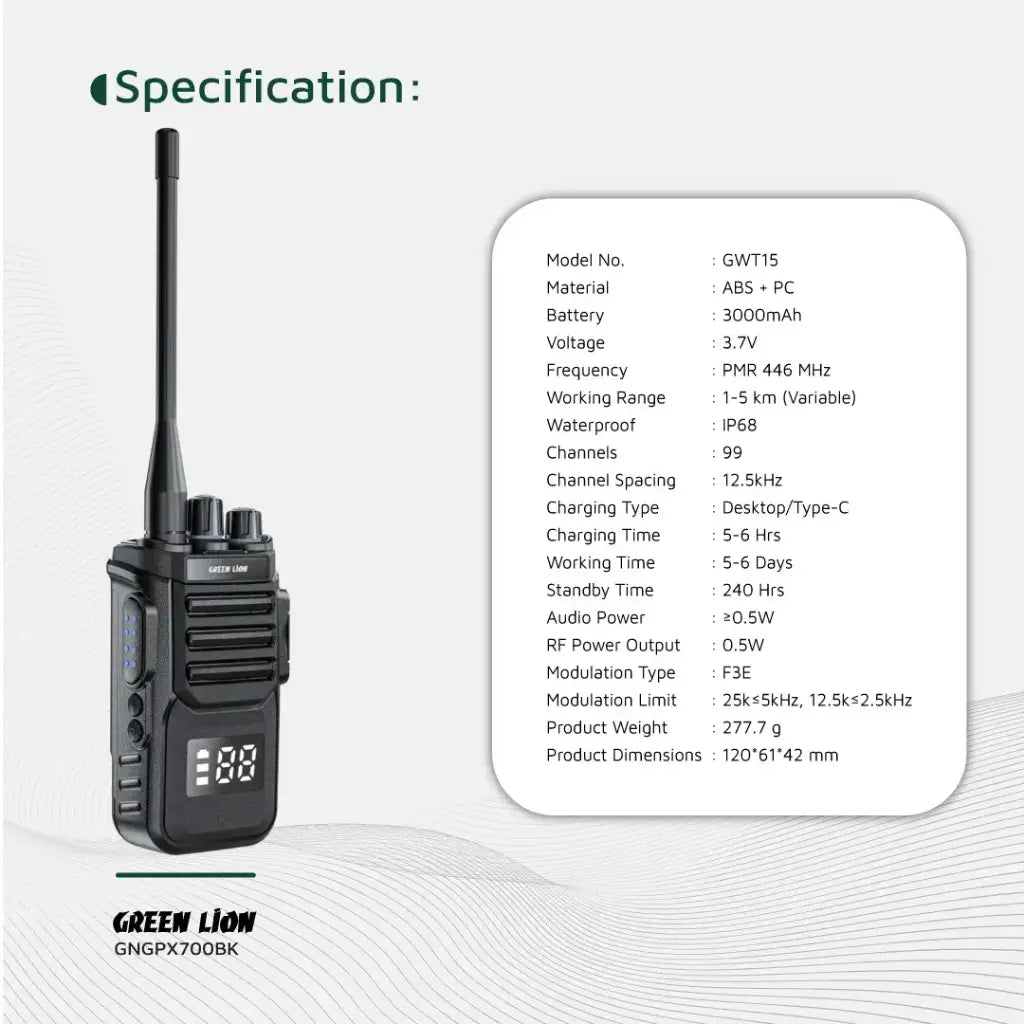 Green Lion GPX700 Walkie Talkie - Black