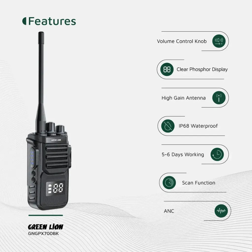 Green Lion GPX700 Walkie Talkie - Black