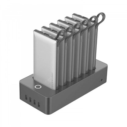 owerology 6 in 1 10000mAh Power Bank Station with Built-in Lightning, Micro USB, Type-C Cable