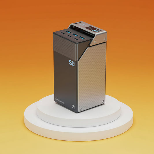 Powerology 50000mAh Power Bank 65W 3×PD Type-C and 3×USB-A - Black