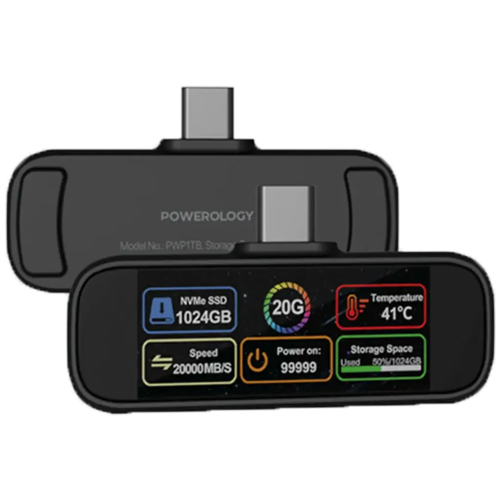 Powerology Vaultx  1Tb Mini Portable SSD Drive - Black