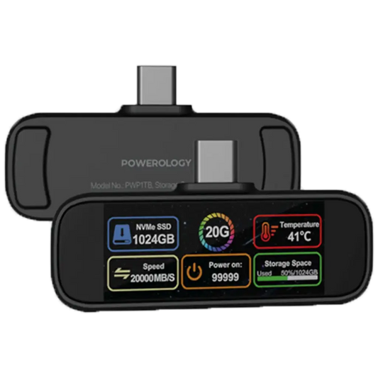 Powerology Vaultx  1Tb Mini Portable SSD Drive - Black