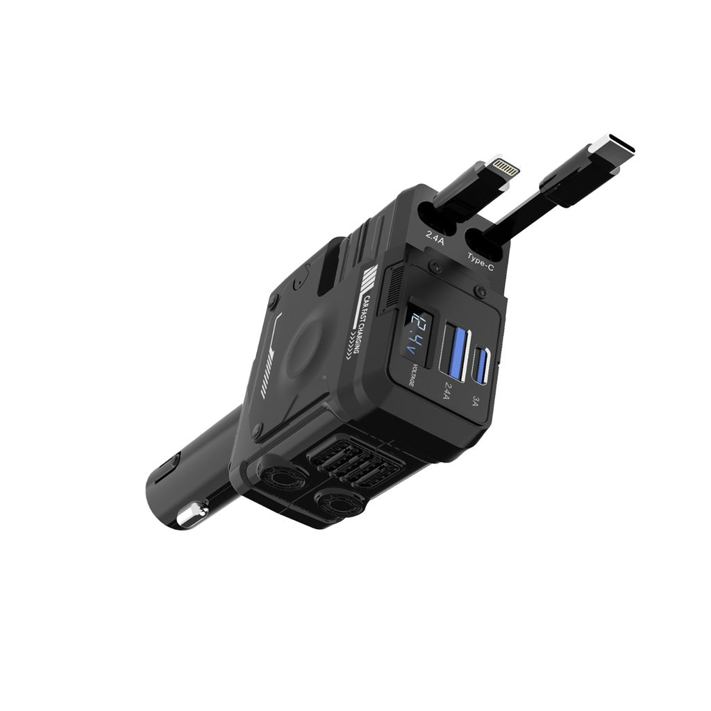 Porodo 66W Car Charger Lightning & Type-C - Black