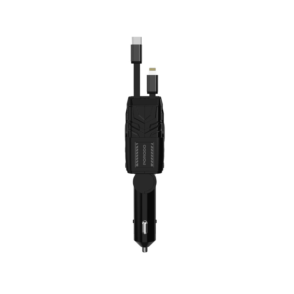 Porodo 66W Car Charger Lightning & Type-C - Black