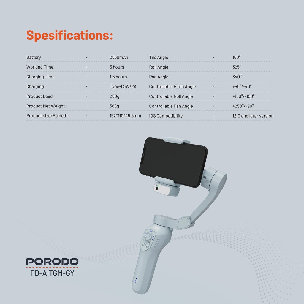 جهاز تعقب بورودو AI Gimbal P7C Pro Plus - رمادي