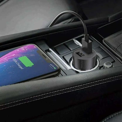Porodo Dual USB Car Charger 3.4A with Type-C Cable 4ft. - Black