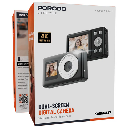 Porodo Lifestyle Dual-Screen Digital Camera - Black