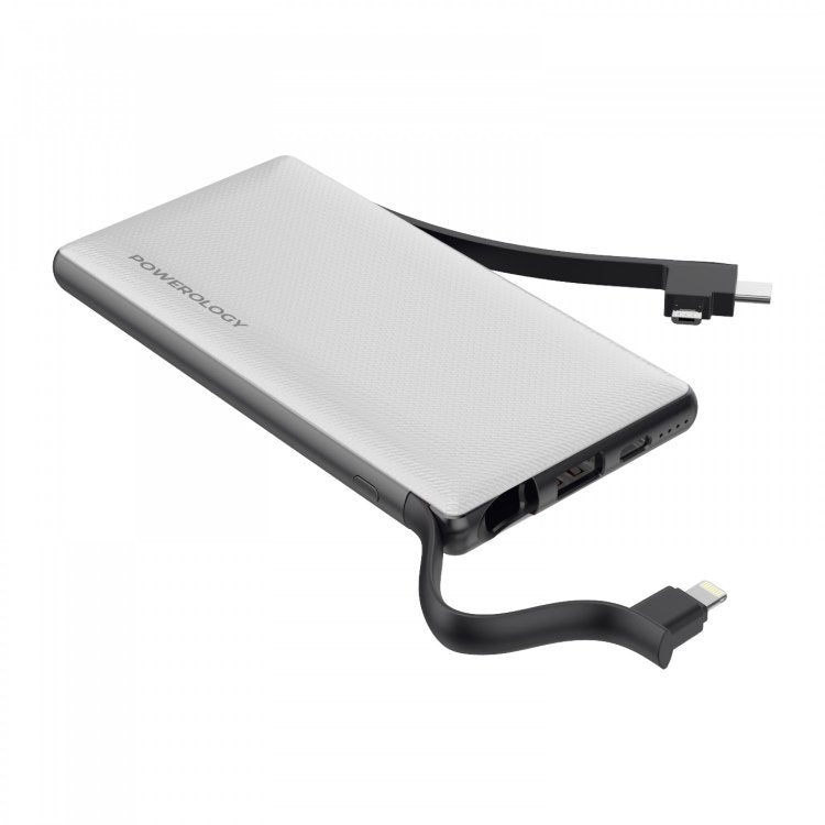 owerology 6 in 1 10000mAh Power Bank Station with Built-in Lightning, Micro USB, Type-C Cable