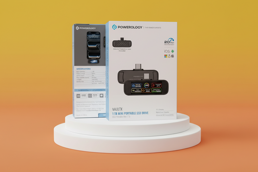Powerology Vaultx  1Tb Mini Portable SSD Drive - Black
