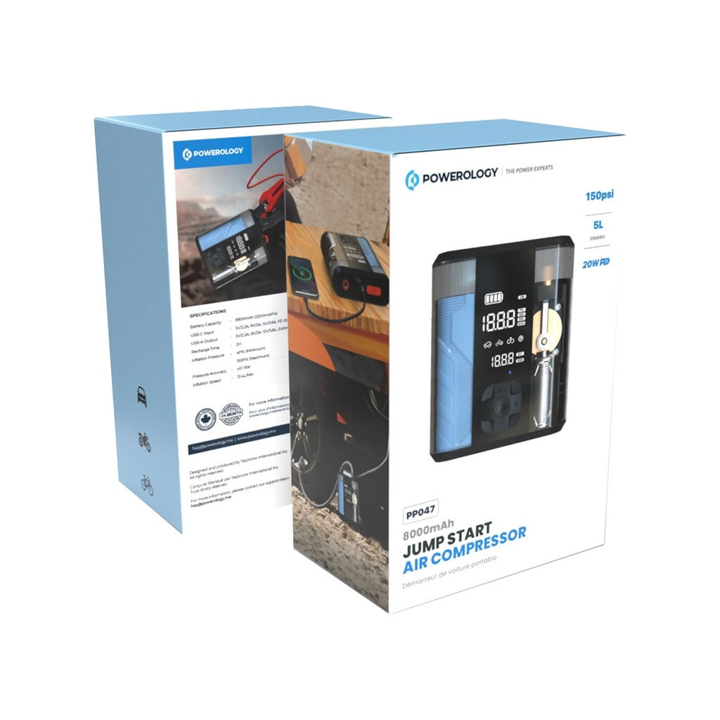 Powerology 8800mAh Jump Start Air Compressor - Transparent