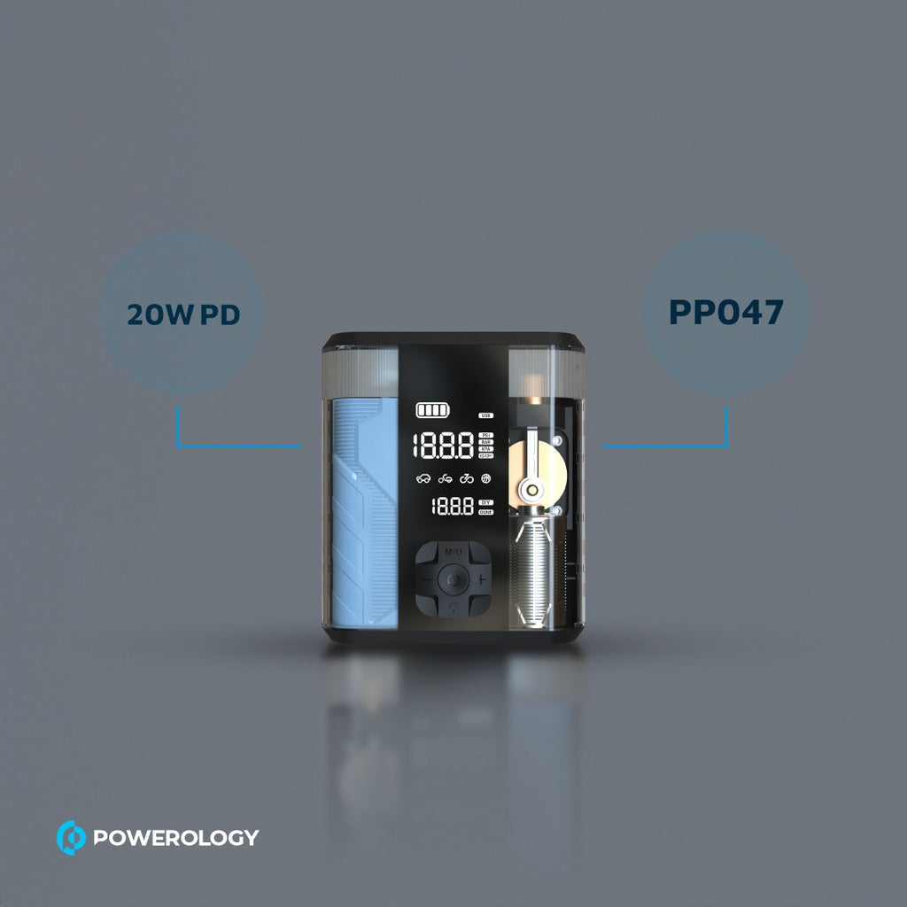 Powerology 8800mAh Jump Start Air Compressor - Transparent