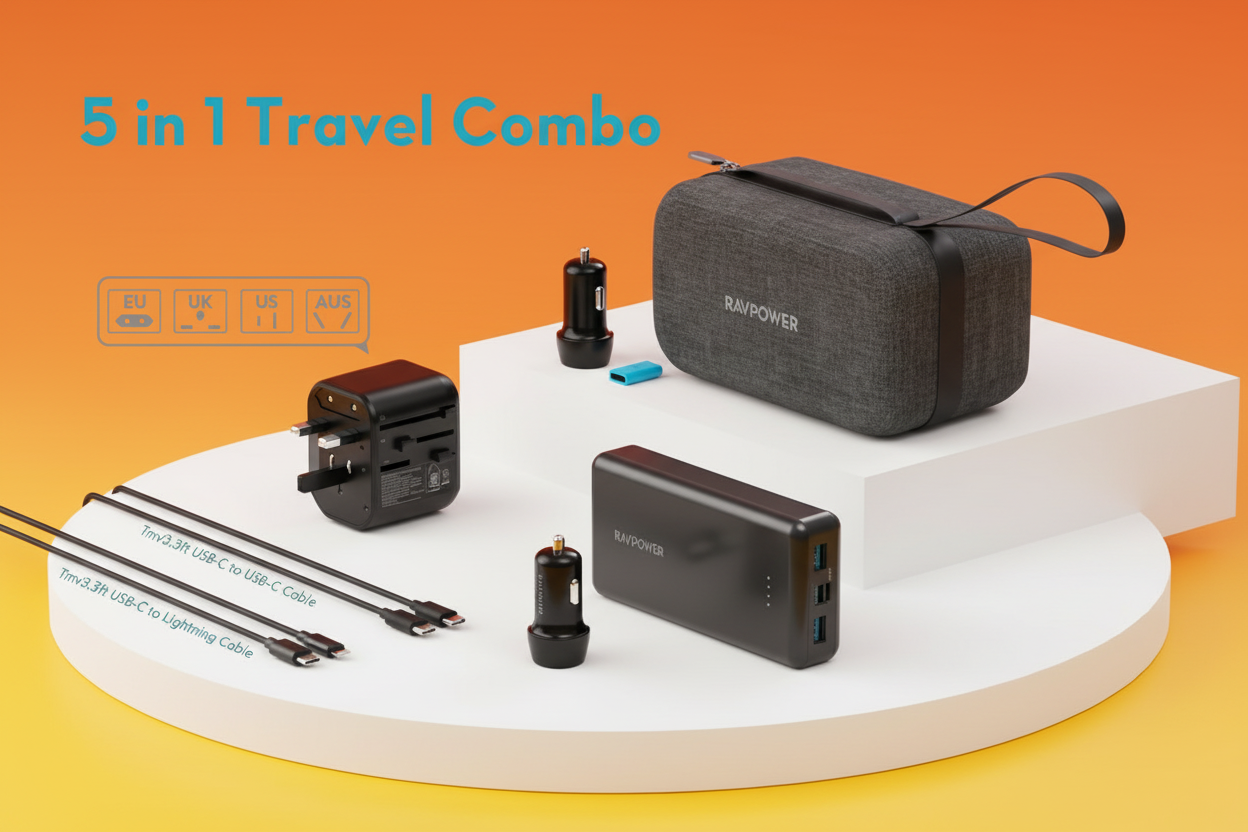 RAVPOWER 5-in-1 Travel Charging Combo - PB1232