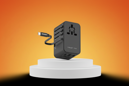 momax 1-World+ 3-Port Travel GaN Charger With Built-in USB-C Cable 70W