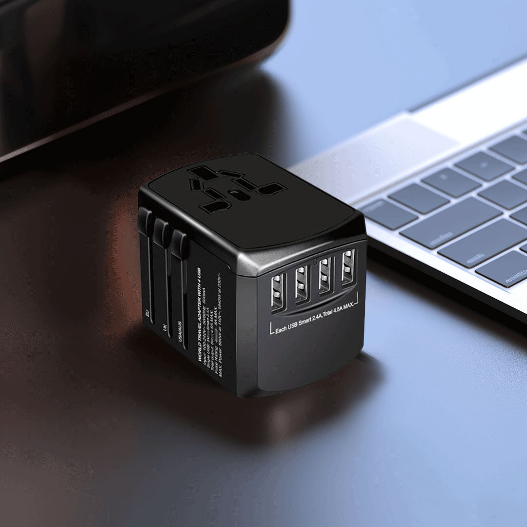Universal Travel Adapter ( 4 USB Port ) 5V 4.5A - Black