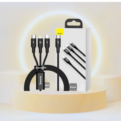 كابل بيانات سريع الشحن 3 في 1 من BASEUS Rapid Series Type-C إلى M+L+C PD بقوة 20 وات بطول 1.5 متر - أسود