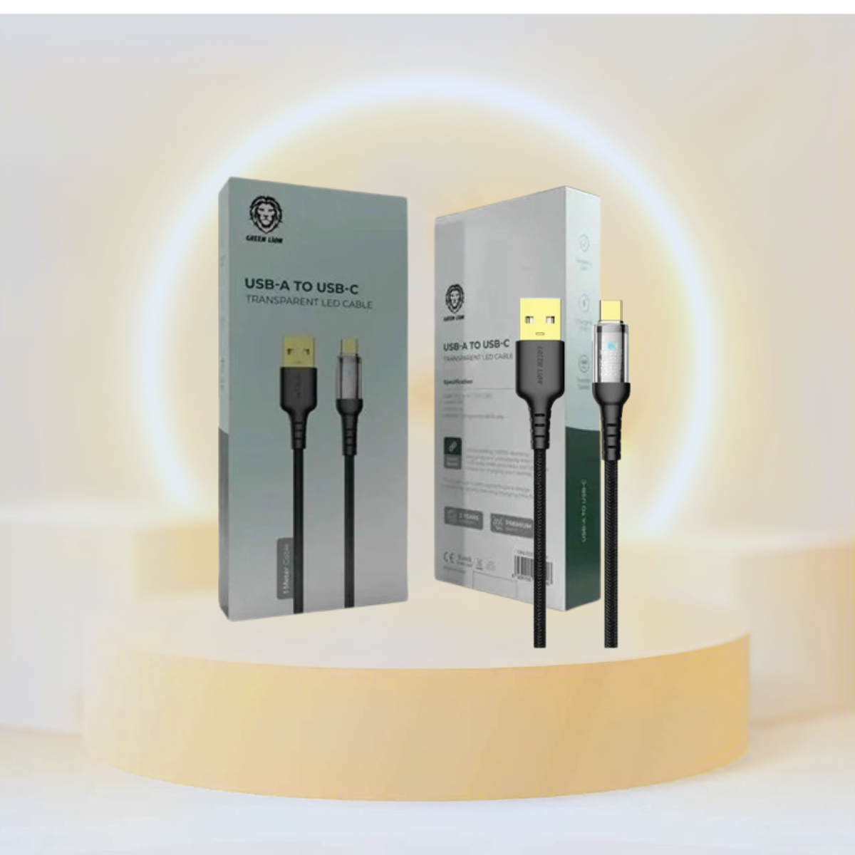 Green Lion Transparent LED Cable USB To Type-C - Black