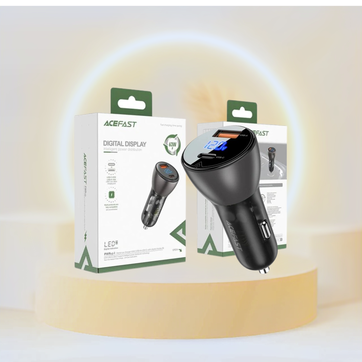 شاحن سيارة AceFast للشحن السريع B6 63 واط (1xUSB-C+1xUSB-A) 