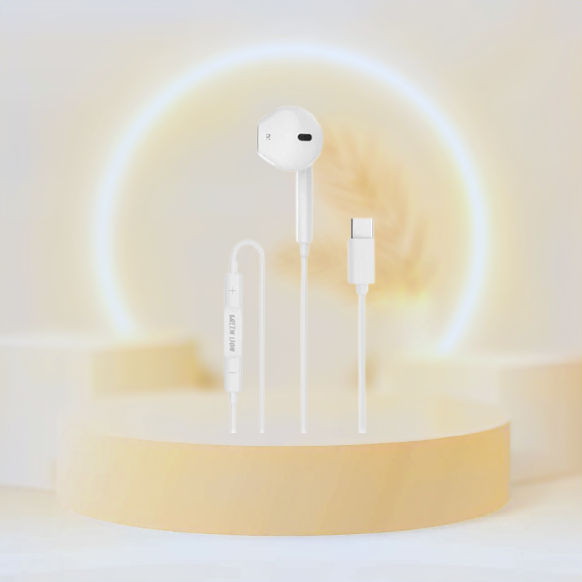 Green Lion Wired Mono Earphones with Type-C Connector - White