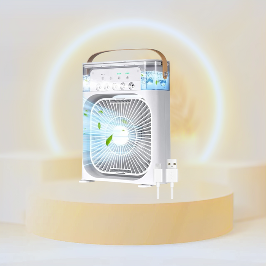 مروحة محمولة، مروحة تبريد مع إضاءة LED بـ 7 ألوان، مروحة مياه لتكييف الهواء ومنفذ USB للمكتب مع 3 رشاشات