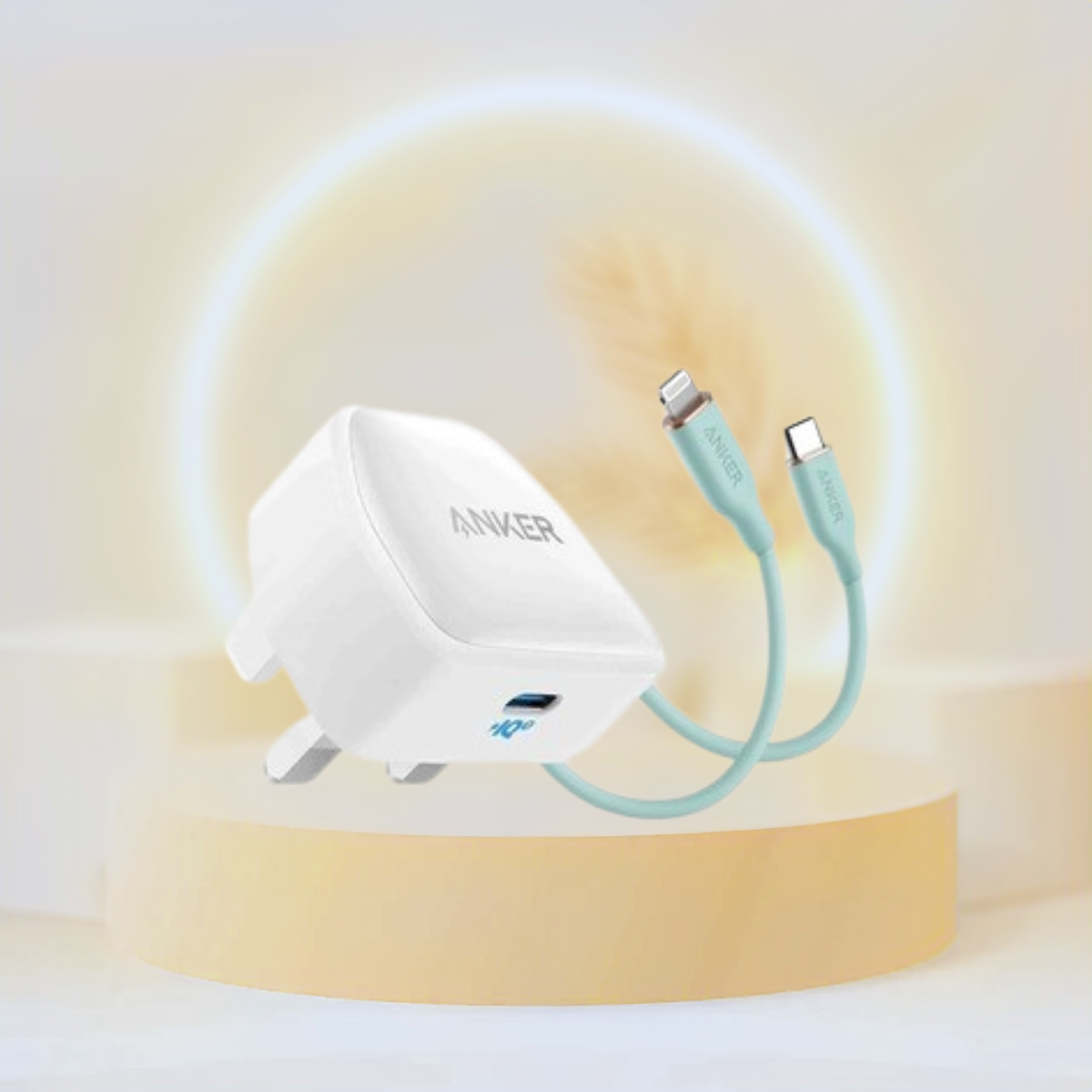 Anker PowerPort III Nano Mobile Charger / 20W / Fast Charging / USB-C / A2633V22 - White + Anker Powerline III Flow USB-C With Lightning Cable 6ft A8663H61