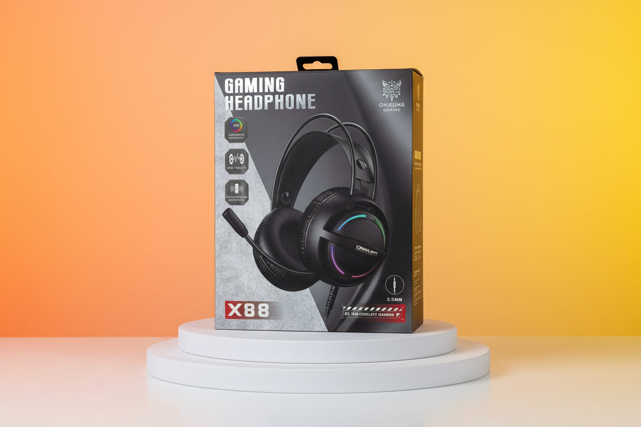 ONIKUMA X88 RGB Gaming Headset  360° Rotatable Mic & Comfortable Earmuffs