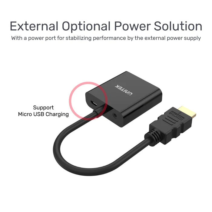 محول UNITEK HDMI إلى VGA بمقبس 3.5 ملم للصوت الاستريو