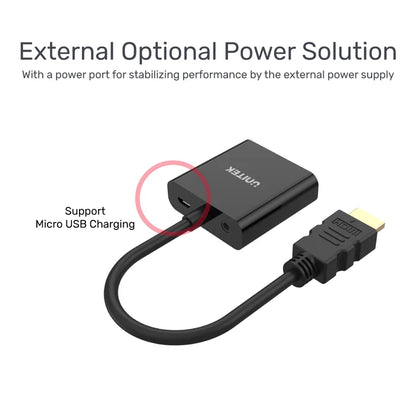 محول UNITEK HDMI إلى VGA بمقبس 3.5 ملم للصوت الاستريو
