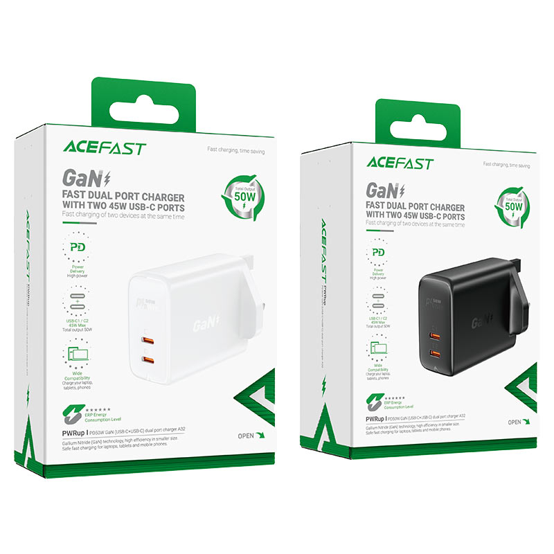 AceFast Fast Charge Wall Charger A32 GaN PD50W (2xUSB-C) UK