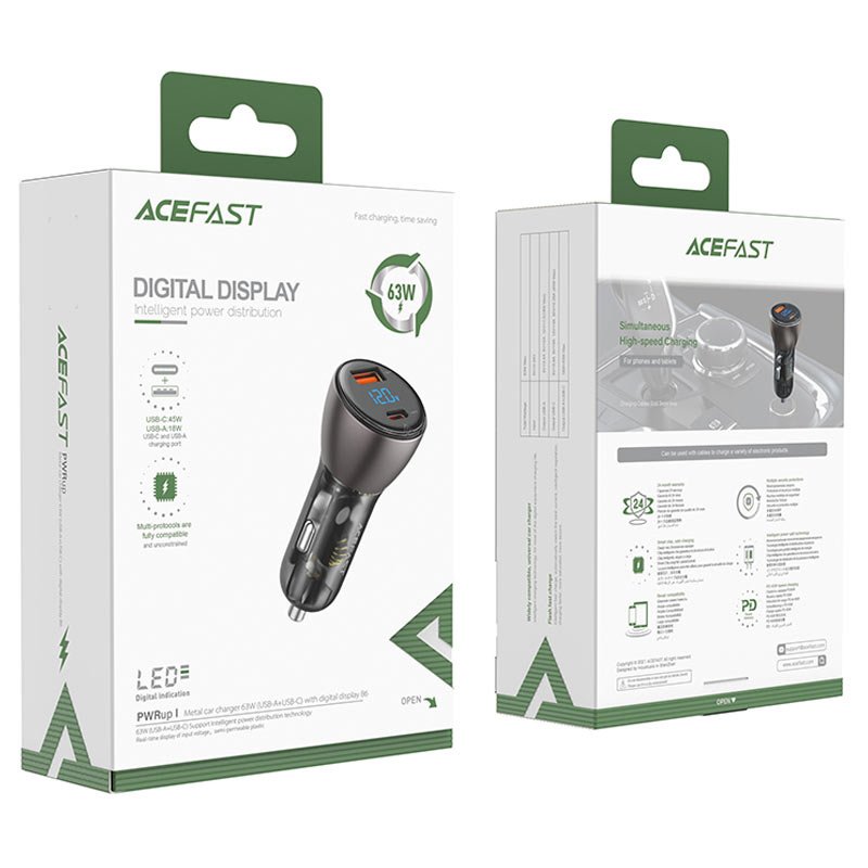 شاحن سيارة AceFast للشحن السريع B6 63 واط (1xUSB-C+1xUSB-A) 