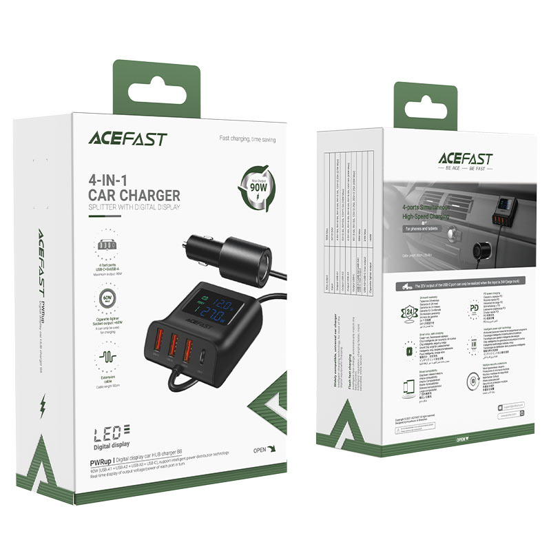 AceFast Fast Charge Car HUB Charger B8 (3xUSB-A+1xUSB-C)