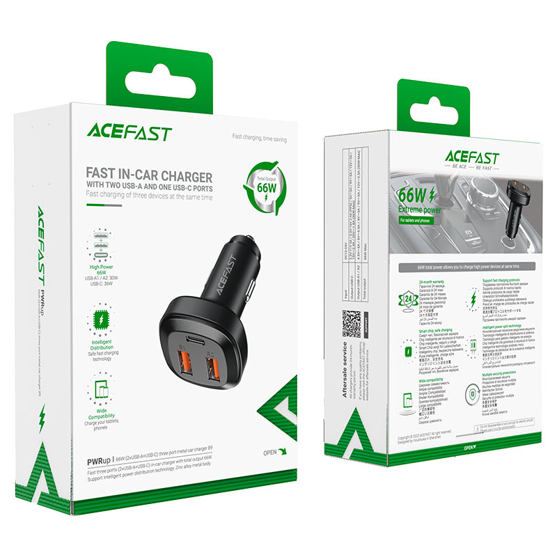 شاحن سيارة AceFast Fast Charge B9 بقوة 66 وات (2xUSB-A+USB-C)