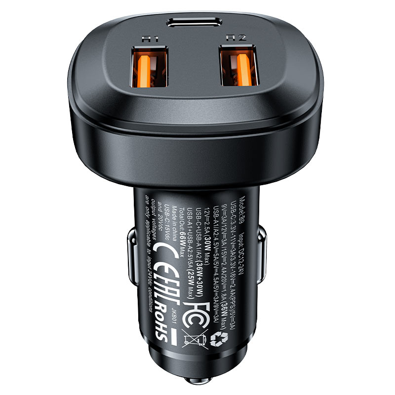 شاحن سيارة AceFast Fast Charge B9 بقوة 66 وات (2xUSB-A+USB-C)