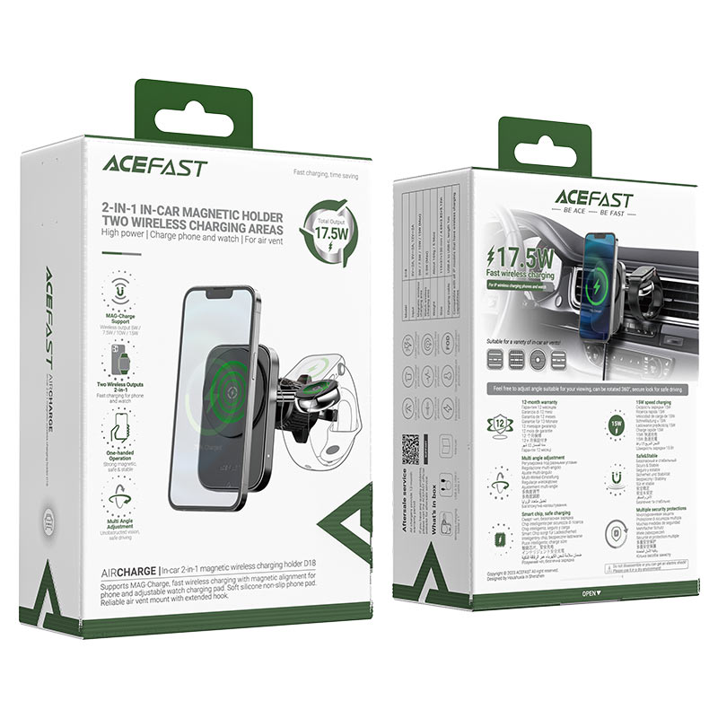 AceFast Fast Wireless Charger Car Mount Holder D18 15W