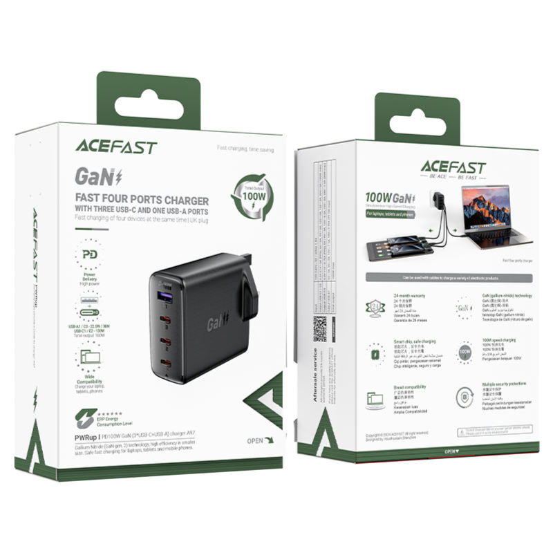 AceFast Fast Charge Wall Charger A97 PD100W GaN (3xUSB-C + 1xUSB-A) UK