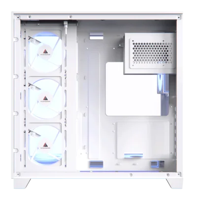 حافظة كمبيوتر Acegeek Horizon | حتى ATX | 7 مراوح RGB مقاس 120 مم مثبتة مسبقًا | دعامة مشعاع مقاس 360 مم | زجاج مقسّى مزدوج الجانب - أبيض