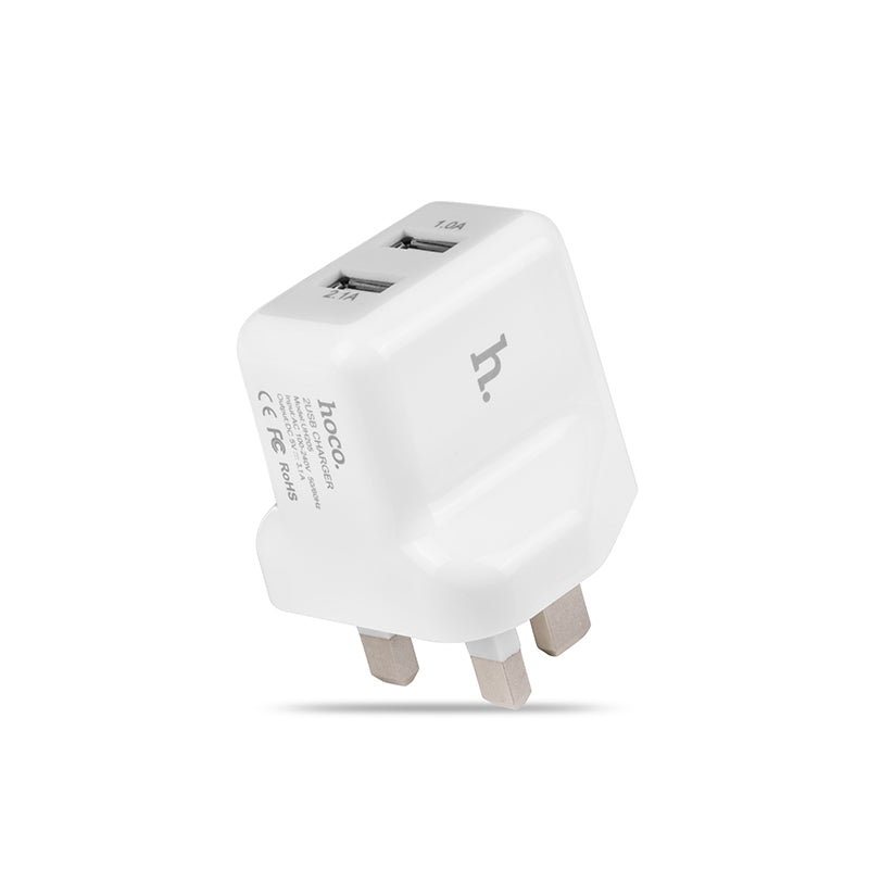 شاحن حائط من Hoco “UH205” بمقبس بريطاني ومحول شحن USB مزدوج