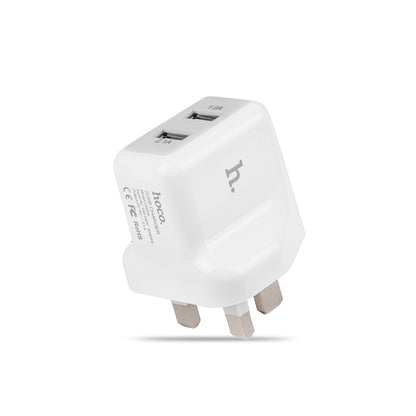 شاحن حائط من Hoco “UH205” بمقبس بريطاني ومحول شحن USB مزدوج