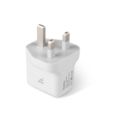 شاحن حائط من Hoco “UH205” بمقبس بريطاني ومحول شحن USB مزدوج