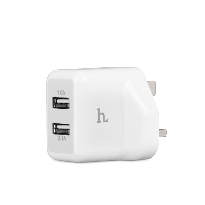 شاحن حائط من Hoco “UH205” بمقبس بريطاني ومحول شحن USB مزدوج