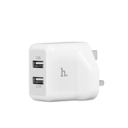 شاحن حائط من Hoco “UH205” بمقبس بريطاني ومحول شحن USB مزدوج
